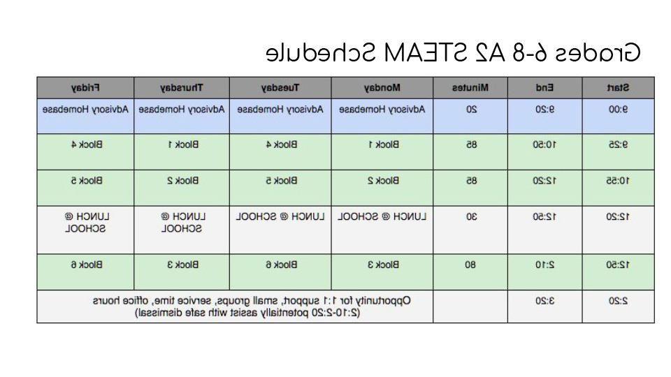 STEAM hybrid schedule 